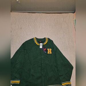 Stranger Things Hawkins Tigers Green Varsity Cardigan  with Yellow Accents